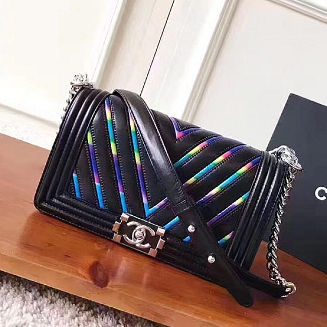 Chanel Multicolor Chevron Medium Boy Bag Black A67086 VS08027 - 1