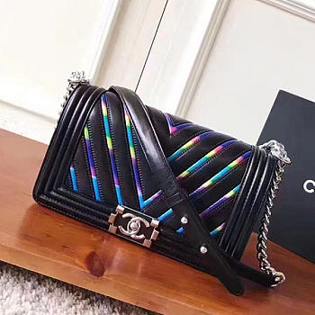 Chanel Multicolor Chevron Medium Boy Bag Black A67086 VS08027