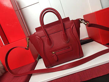 Celine NANO LUGGAGE SHOULDER BAG IN RED SMOOTH CALFSKIN