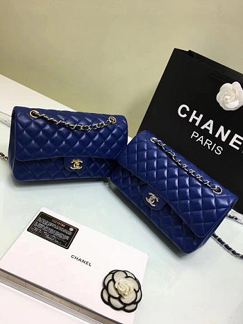 CHANEL 1112 Blue Medium Size 2.55 Lambskin Leather Flap Bag With Gold/Silver Hardware