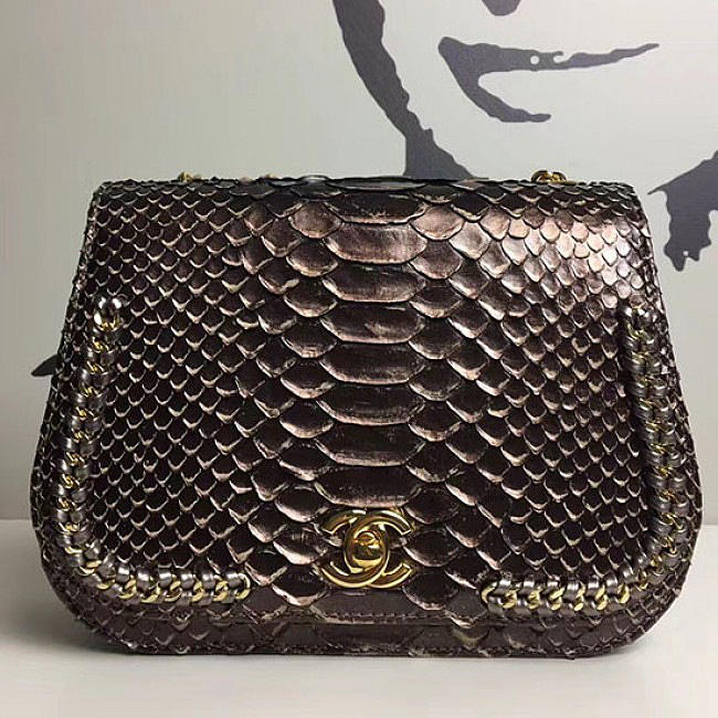 Chanel Snake Leather Flap Shoulder Bag Gold A98774 VS00548 - 1