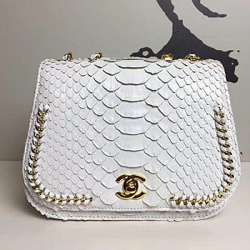 Chanel Snake Leather Flap Shoulder Bag White A98774 VS02816