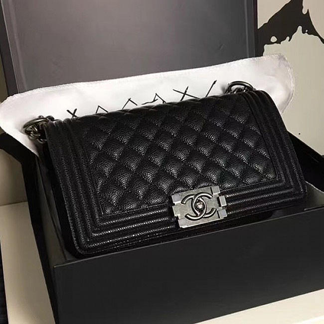 Chanel Medium Quilted Caviar Boy Bag Black Silver A13043 VS06151 - 1