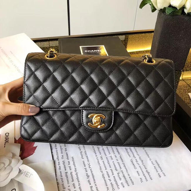 Chanel black medium size 25cm caviar black gold - 1