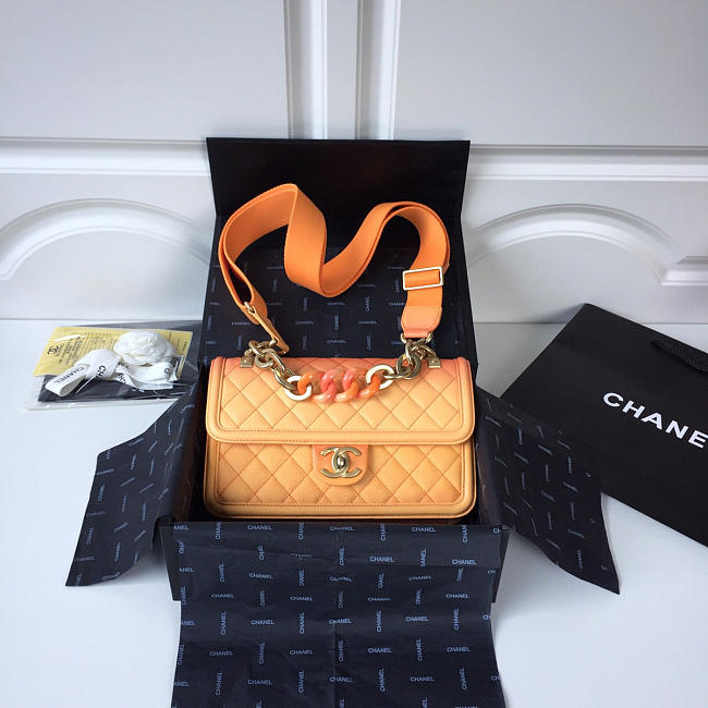 Chanel Flap Grained Calfskin Bag Orange AS0062 - 1