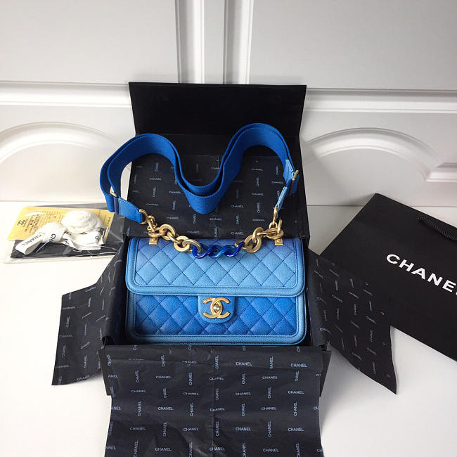 Chanel Flap Grained Calfskin Bag Blue AS0062 - 1