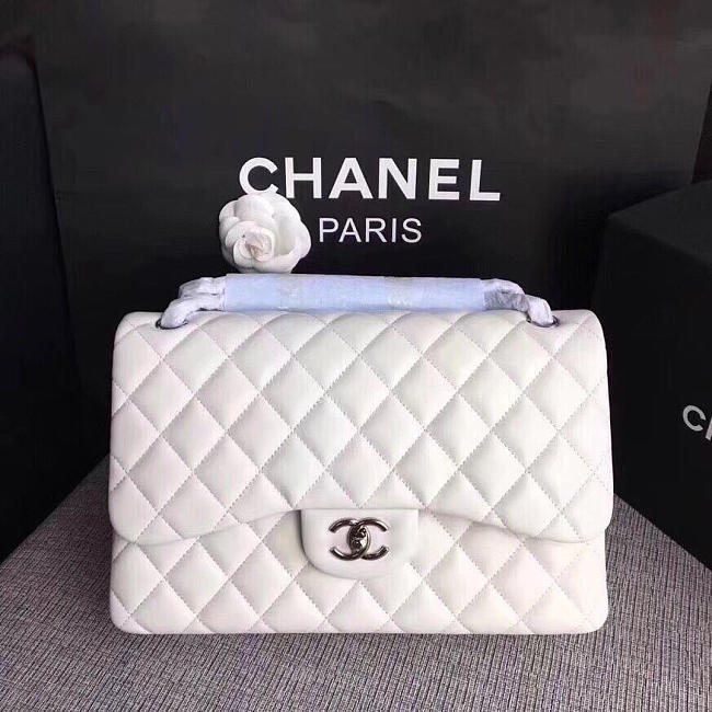 CHANEL white Size 30cm Lambskin Leather Flap Bag With Silver Hardware - 1