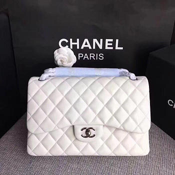 CHANEL white Size 30cm Lambskin Leather Flap Bag With Silver Hardware