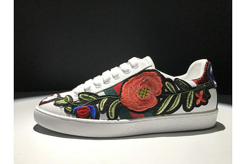 Gucci White Floral Ace Sneakers - 1