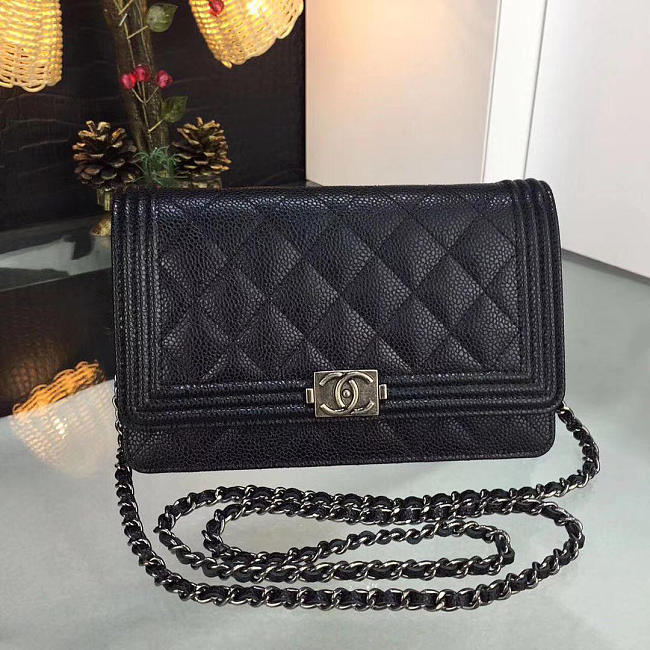 Chanel boy woc black caviar leather in gold & silver hardware - 1