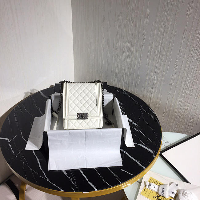 Boy Chanel Handbag 19.5cm White With Silver Hardware - 1