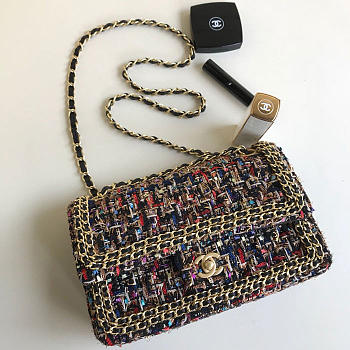 Chanel Flap Classic Tweed Handbag With Gold Hardware