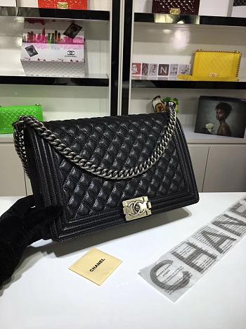 Chanel 30cm large boy bag black caviar leather with silver&gold hardware