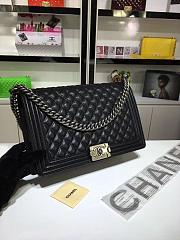 Chanel 30cm large boy bag black caviar leather with silver&gold hardware - 2