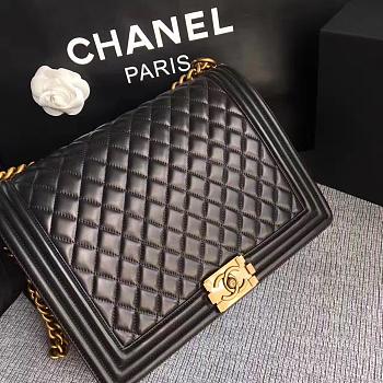 Chanel 30cm large boy bag black lambskin leather with silver&gold hardware