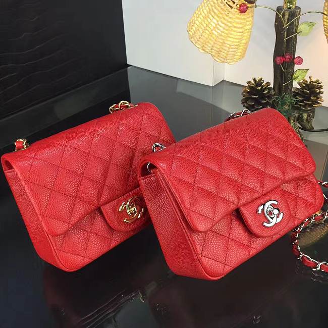 Chanel 17CM Mini Flap Red Bag Caviar Leather With Gold&Silver Hardware - 1