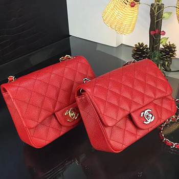 Chanel 17CM Mini Flap Red Bag Caviar Leather With Gold&Silver Hardware