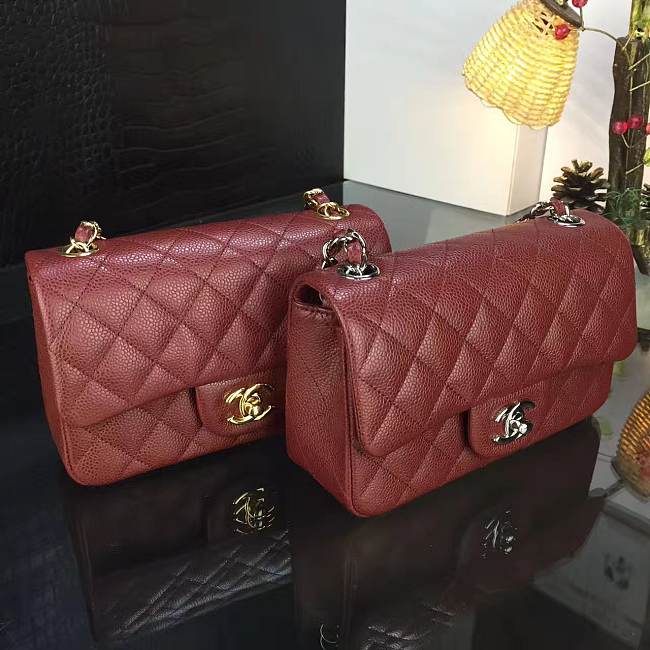 Chanel 20cm Classic Flap Bag Burgundy Caviar Leather sliver&gold hardware - 1