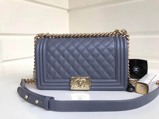 Chanel 25cm Caviar Grey leather Boy bag Gold Hardware - 1