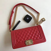 Chanel 25cm Caviar Red leather Boy bag Gold Hardware - 3