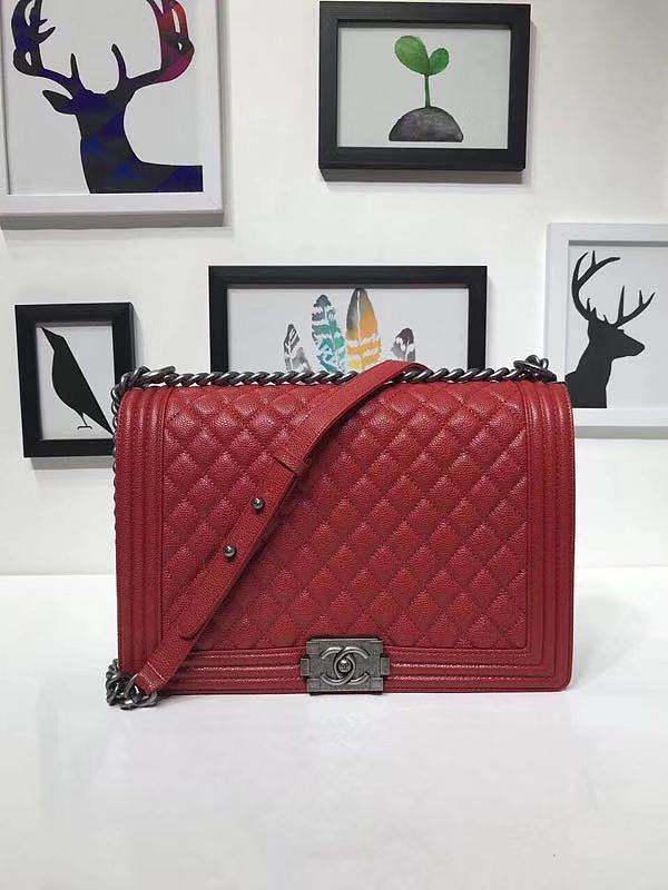 Chanel 30cm Red Caviar Boy Bag  - 1