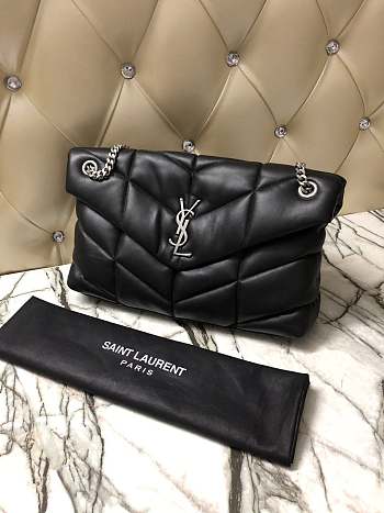 YSL LOULOU PUFFER MEDIUM BAG LAMBSKIN BLACK SILVER HARDWARE