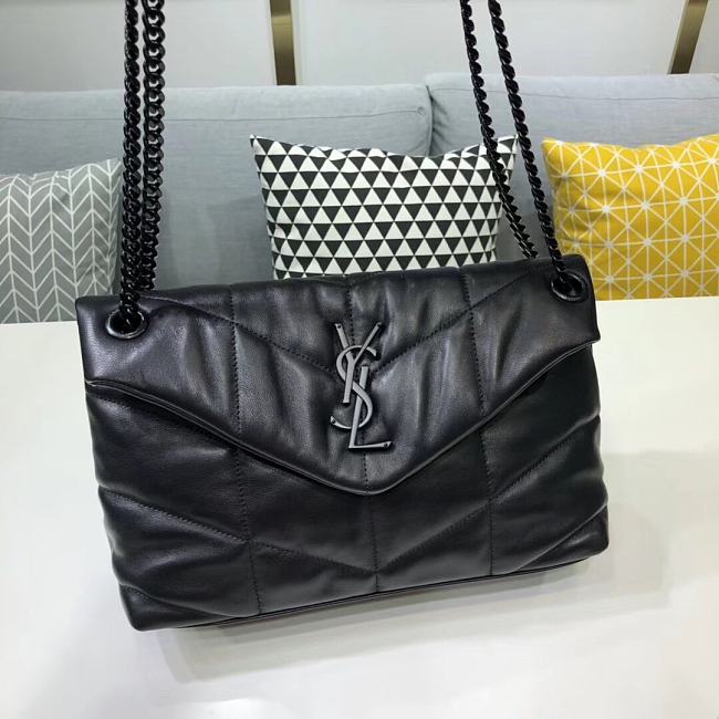 YSL LOULOU PUFFER MEDIUM BAG LAMBSKIN ALL BLACK - 1