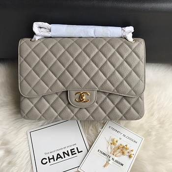 CHANEL 1112 Grey Large Size 30cm Caviar Leather Flap Bag 