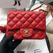 Chanel 17CM Mini Flap Red Bag Lambskin Leather With Gold&Silver Hardware - 6