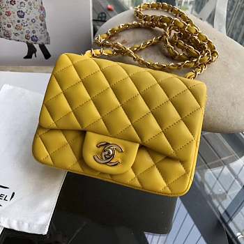 Chanel 17CM Mini Flap Yellow Bag Lambskin Leather With Gold&Silver Hardware