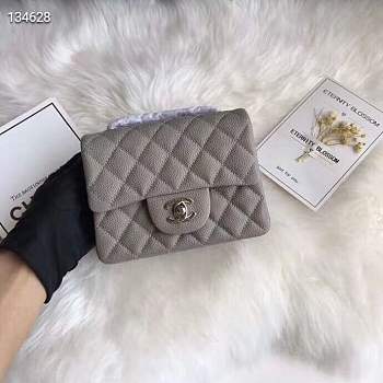 Chanel 17CM Mini Flap Grey Bag Caviar Leather With Silver Hardware