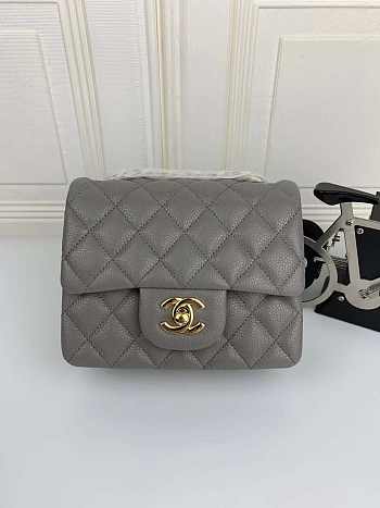 Chanel 17CM Mini Flap Grey Bag Caviar Leather With Gold Hardware