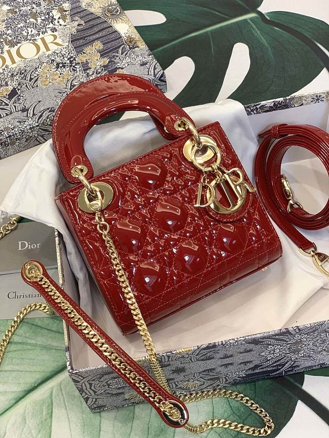 Lady Dior Mini Red Patent Leather Bag  - 1