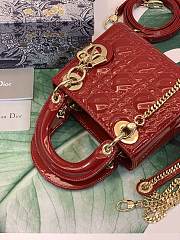 Lady Dior Mini Red Patent Leather Bag  - 3
