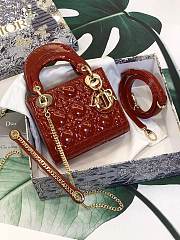 Lady Dior Mini Red Patent Leather Bag  - 2