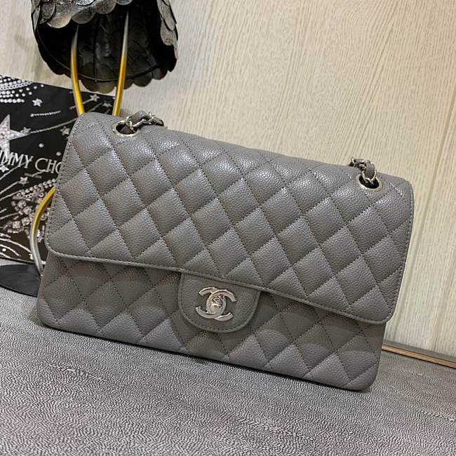 Chanel 1112 Gray medium size 2.55 caviar black gold - 1