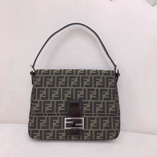 Fendi Zucca Mamma Baguette Shoulder Bag Black Brown - 1