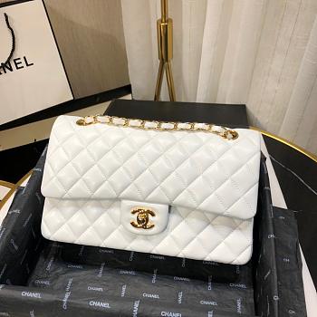 CHANEL 1112 White Medium Size 2.55 Lambskin Leather Flap Bag With Gold/Silver