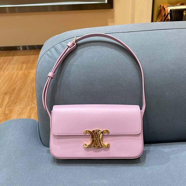 Celine Triomphe Shoulder Bag Shiny Calfskin Pink - 1
