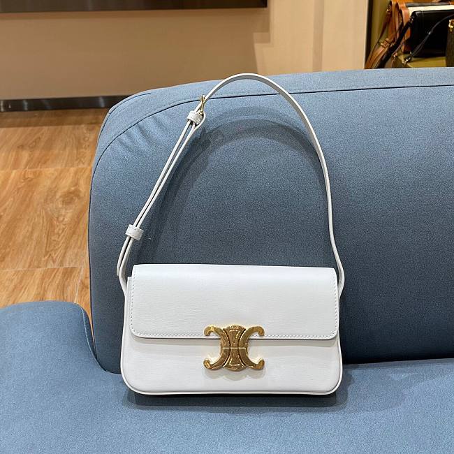 Celine Triomphe Shoulder Bag Shiny Calfskin White - 1