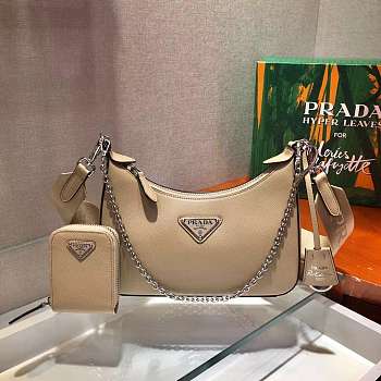 Prada Re-Edition 2005 Saffiano beige leather bag - silver  1BH204