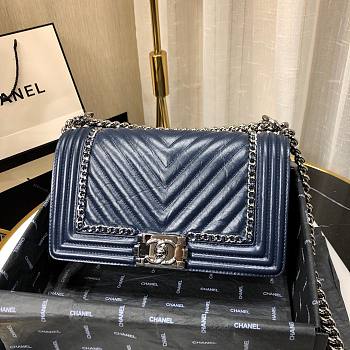 Chanel Medium Crinkled Calfskin Chevron Boy Flap Bag Blue