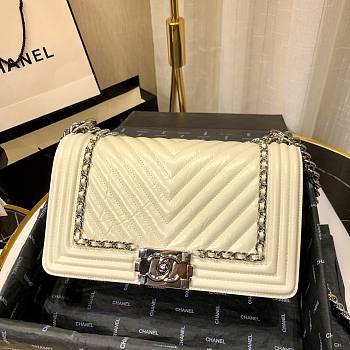 Chanel Medium Crinkled Calfskin Chevron Boy Flap Bag White