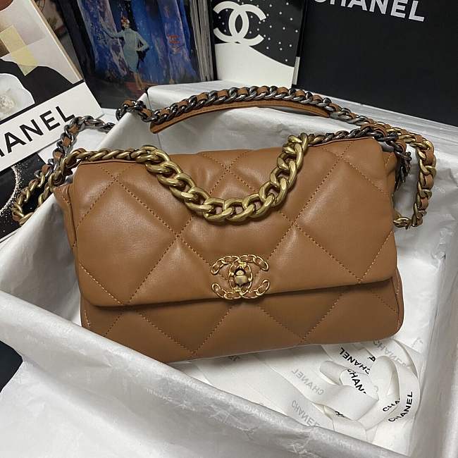 Chanel 19 Medium Handbag Lambskin Brown AS1160 - 1