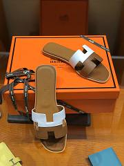 Hermes Slippers White/ Brown - 2