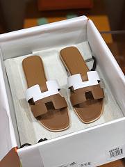 Hermes Slippers White/ Brown - 5