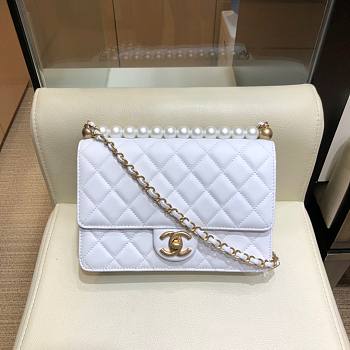 Chanel pearl Woc leather rhombic flap bag in white