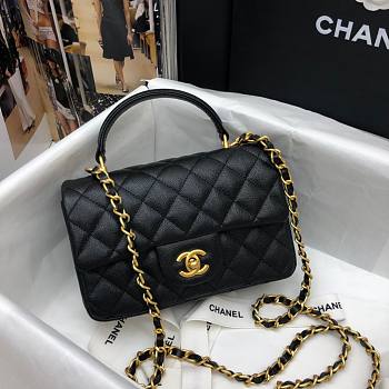 Chanel grained calfskin top handle flap bag black 20cm