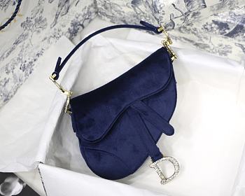 Dior Saddle Oblique Velvet Blue 19cm S9001