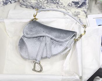 Dior Saddle Oblique Velvet Gray 19cm S9001